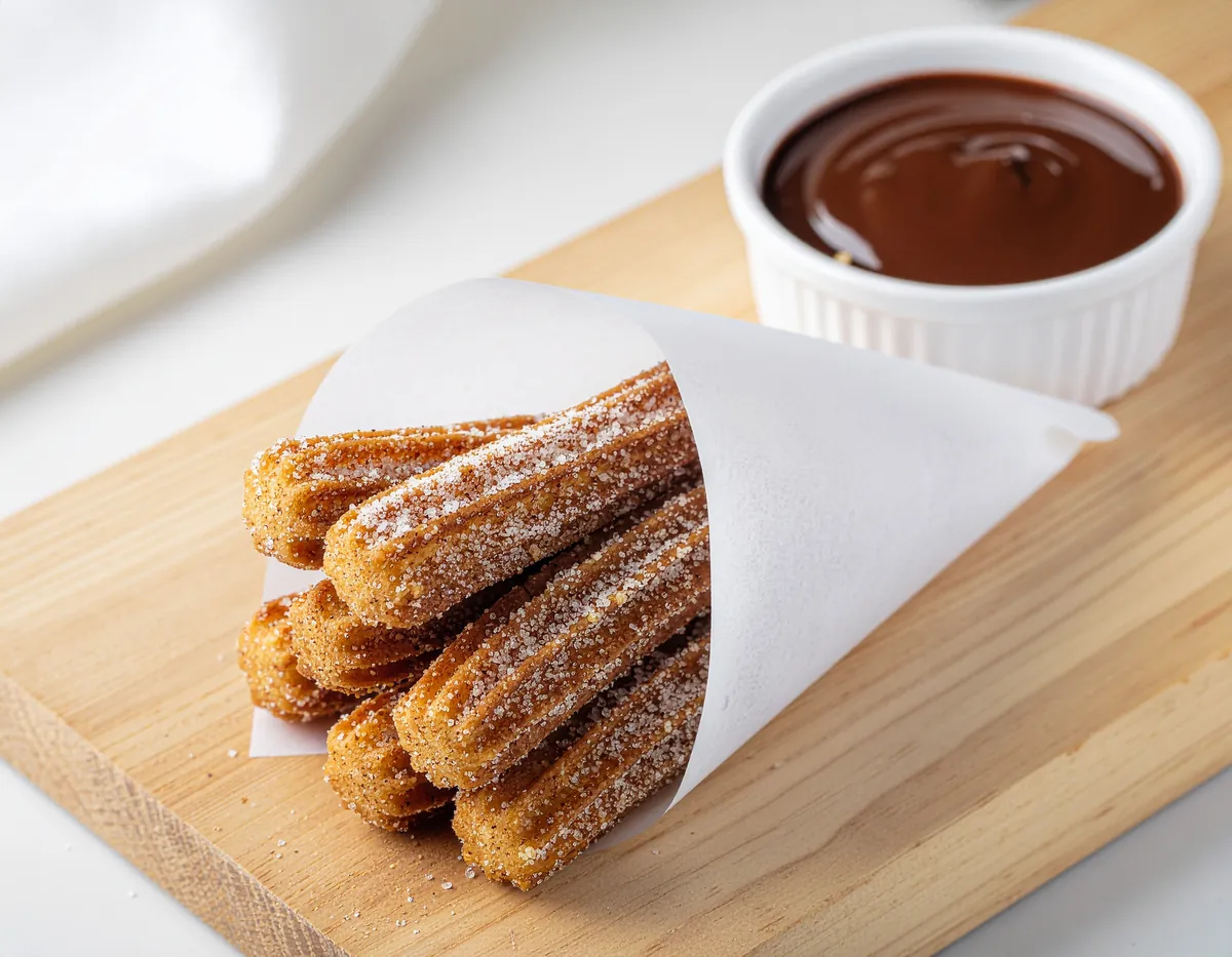 Churro mix packaging with freshly made churros